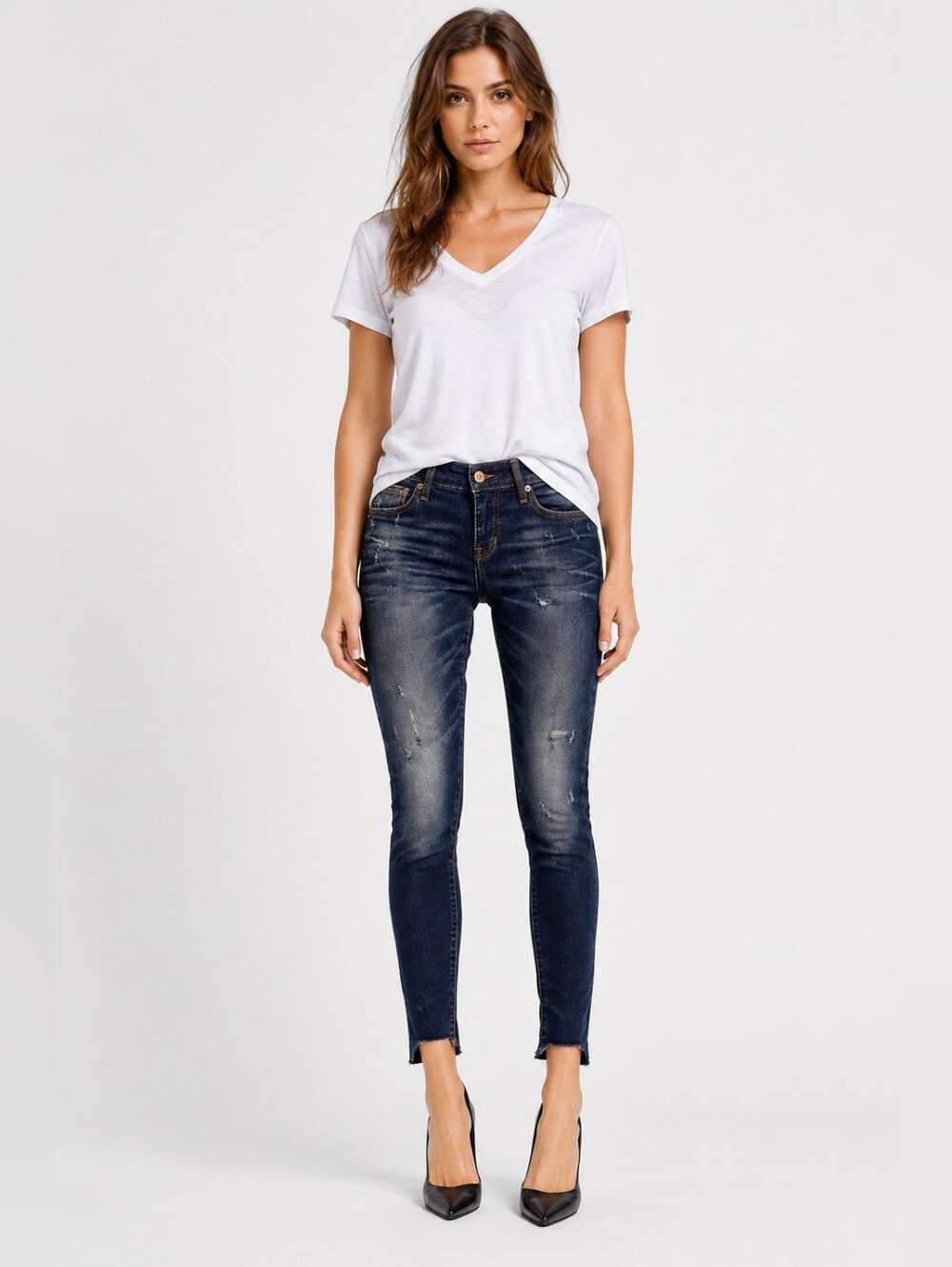 Prps Blue Denim Frayed Hem Distressed Camaro Mid Rise Women's Skinny Jeans 27